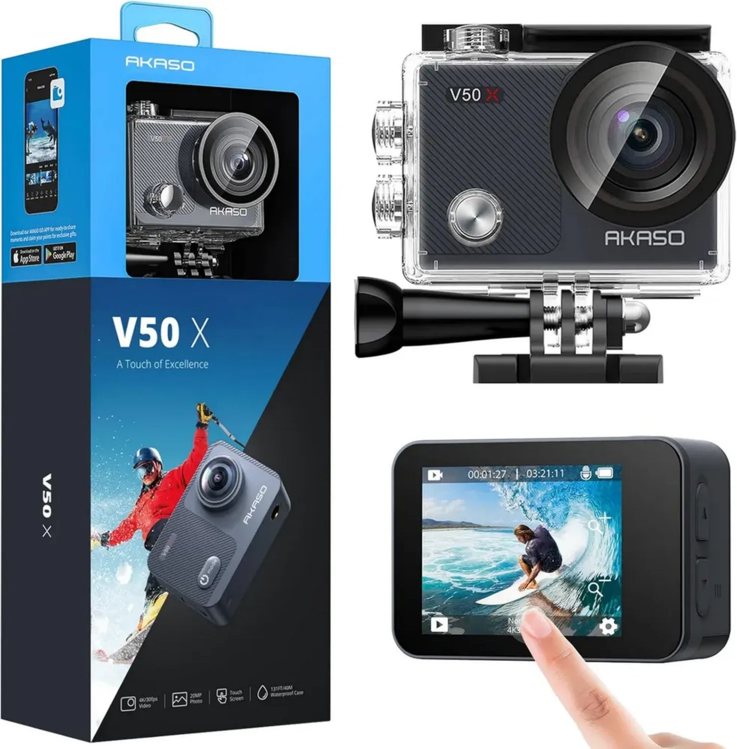 Caméra d'Action 4K Étanche AKASO V50X avec WiFi, Écran Tactile, Stabilisation et Télécommande