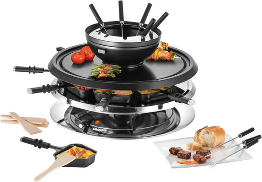 Appareil Raclette et Fondue 4 en 1 UNOLD 1300W, Jusqu'à 8 Convives, Multiples Options de Cuisson