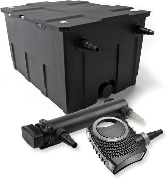 SunSun Ensemble Complet : Filtre Biologique CBF-550 pour Bassin jusqu'à 60,000L, Pompe de Filtration SuperECO CTF-8000 8000L/h 70W, Clarificateur UV-C CUV-336 36W