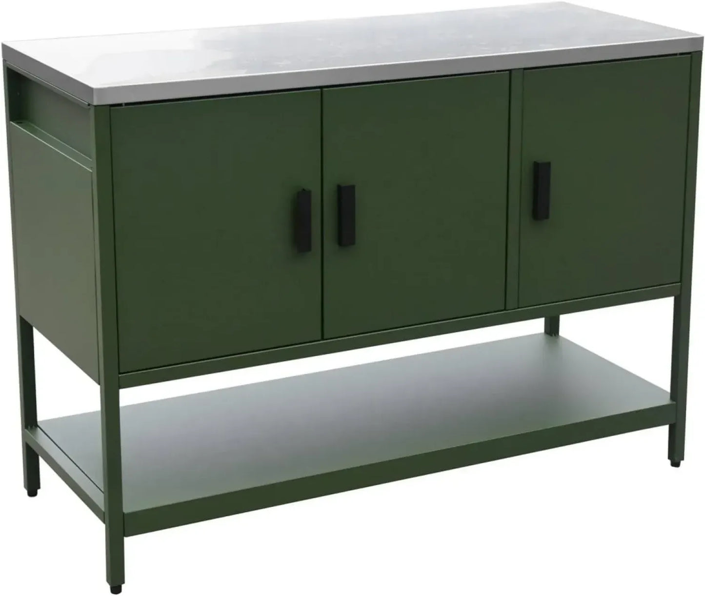 Cuisine d'extérieur en acier vert avec 3 portes et étagère 120cm - Sweeek