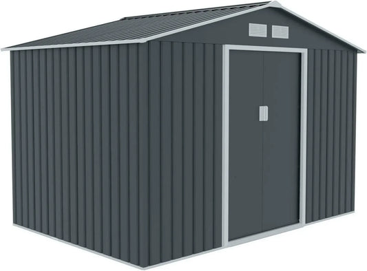 Grand abri de jardin métallique 277x191x192cm avec toit à double pente, couleur anthracite