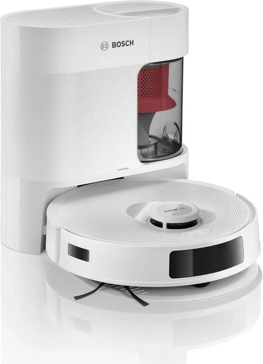 Bosch Robot aspirateur-laveur Spotless, 11000 Pa, serpillière, station d'accueil, navigation infrarouge intelligente, Home Connect, blanc