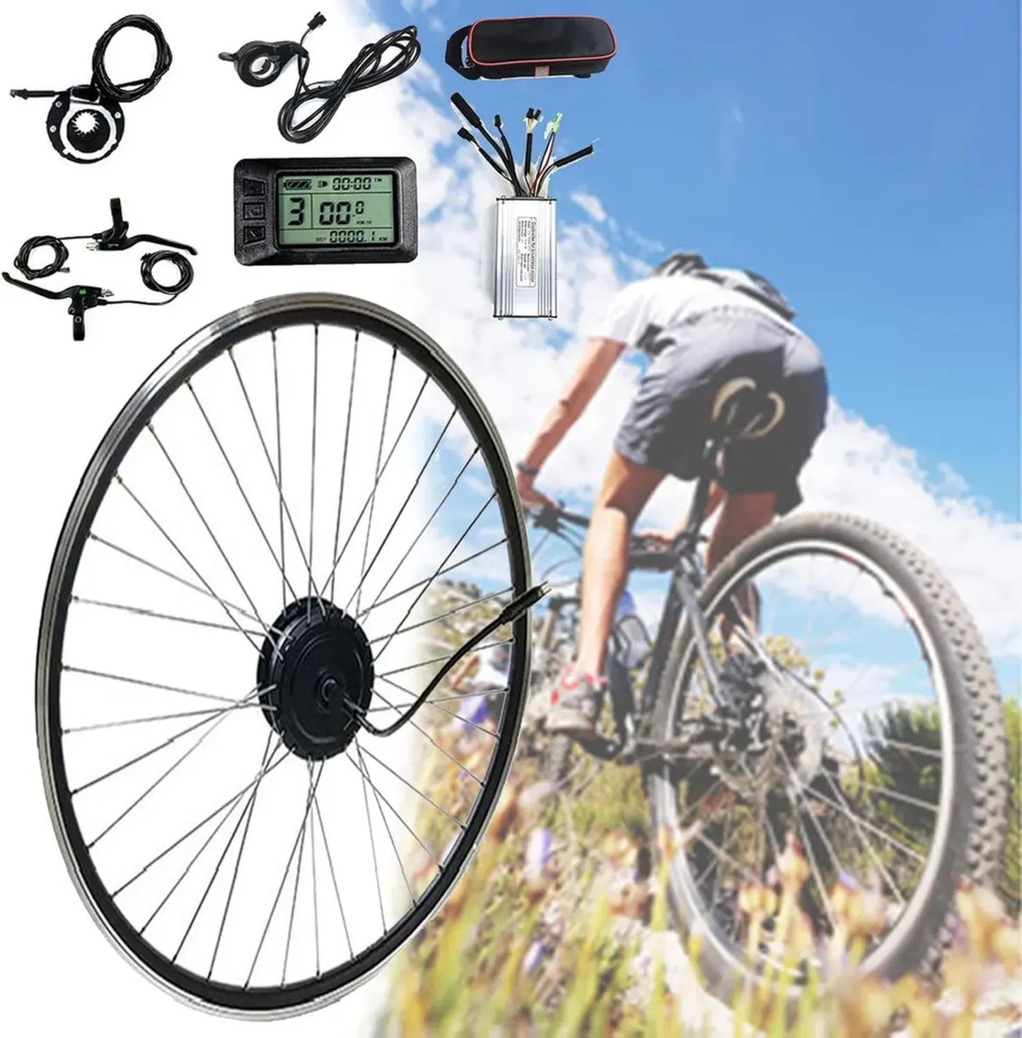 Kit de Conversion Vélo Électrique Roue Arrière 20'' à 29'' Moteur 36V250W Sans Balais