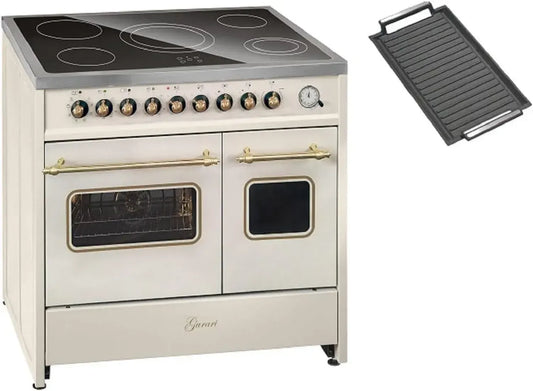 Cuisinière électrique 90 cm crème avec double four et plaque vitrocéramique GCH