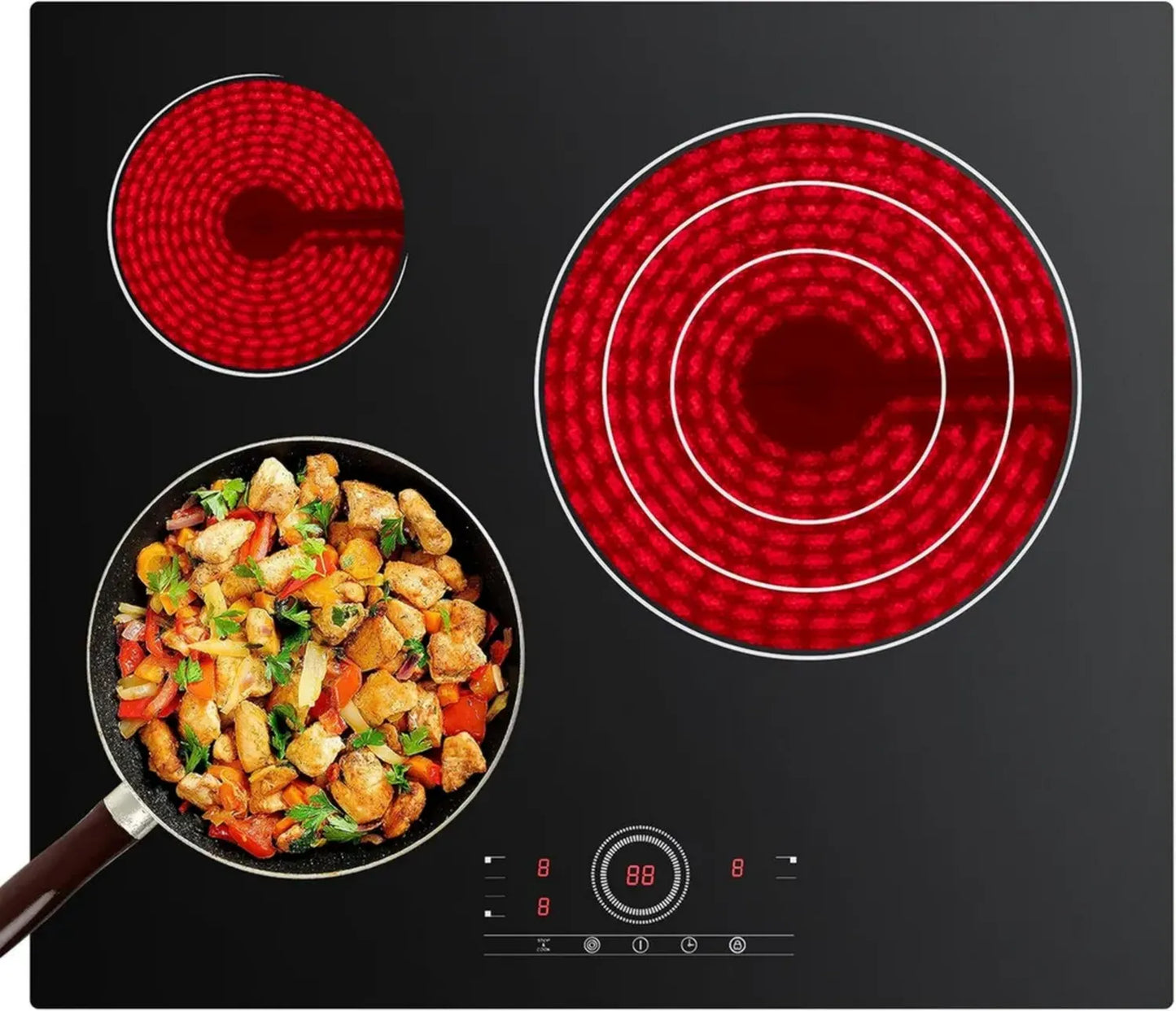 Plaque de Cuisson Vitrocéramique Encastrable 3 Zones, 5600W, 59CM, Commandes Tactiles, Minuteur Intégré, Compatible Tous Ustensiles
