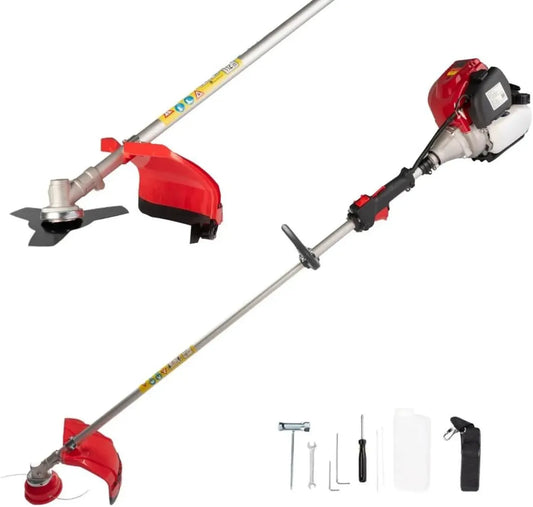 Taille-haie Multifonction Professionnel 4 Temps à Essence 2 en 1 - Fil Double et Disque en Acier