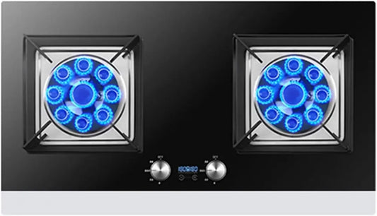 Plaque de Cuisson à Gaz 2 Feux, Verre Trempé Noir 5,2 kW, Convertible GN/GPL, Sécurité Extinction avec Minuterie, Utilisation Encastrable ou Sur Table