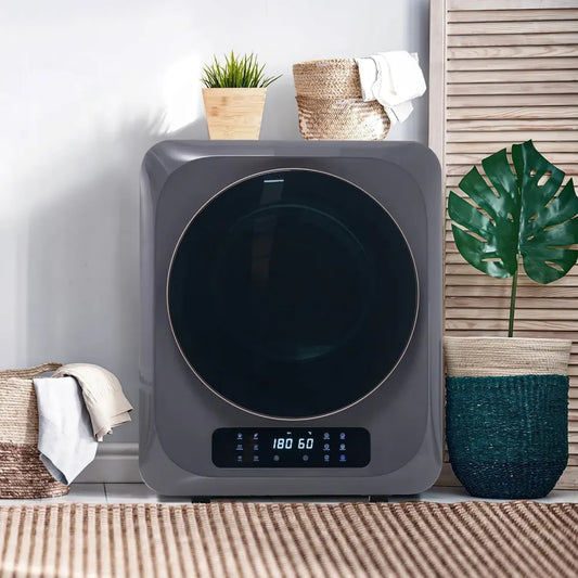 Sèche-linge en Acier Inoxydable, 850 W, 6 Programmes, Protection Surchauffe, Gris, Capacité 4 kg