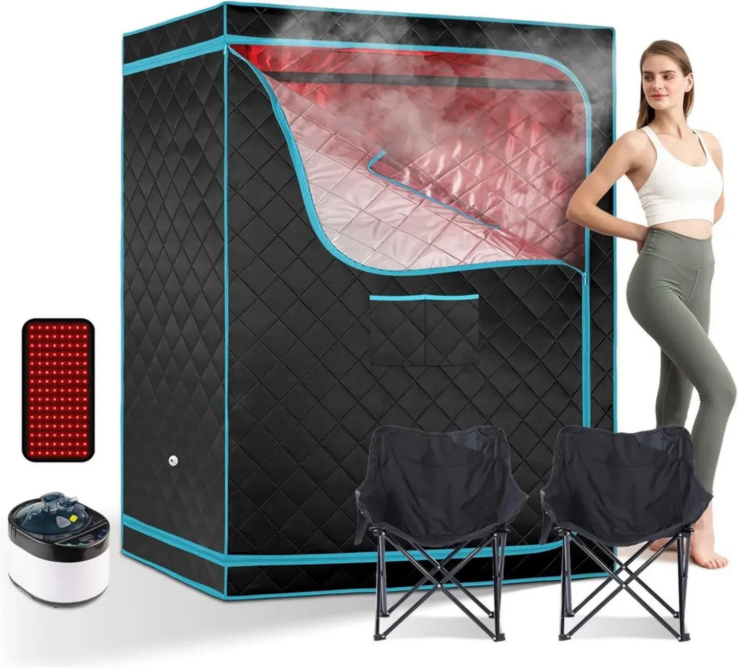 ZONEMEL Sauna vapeur pour deux avec télécommande, cuiseur 4 L, luminothérapie et sièges, spa portable à domicile