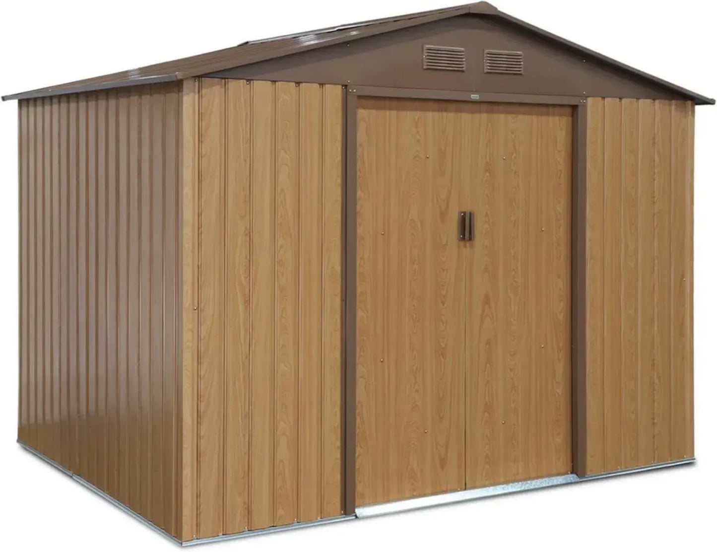 Abri de Jardin en Métal 5.29m² avec Portes Coulissantes et Kit de Fixation - Couleur Chêne