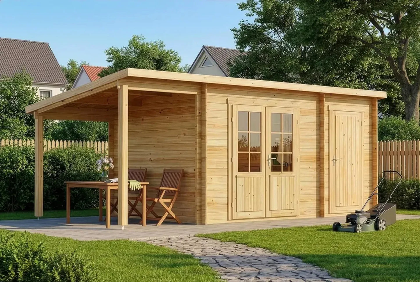 Cabane de Jardin Maria en Bois avec Toit Incliné et Annexe - Alpholz