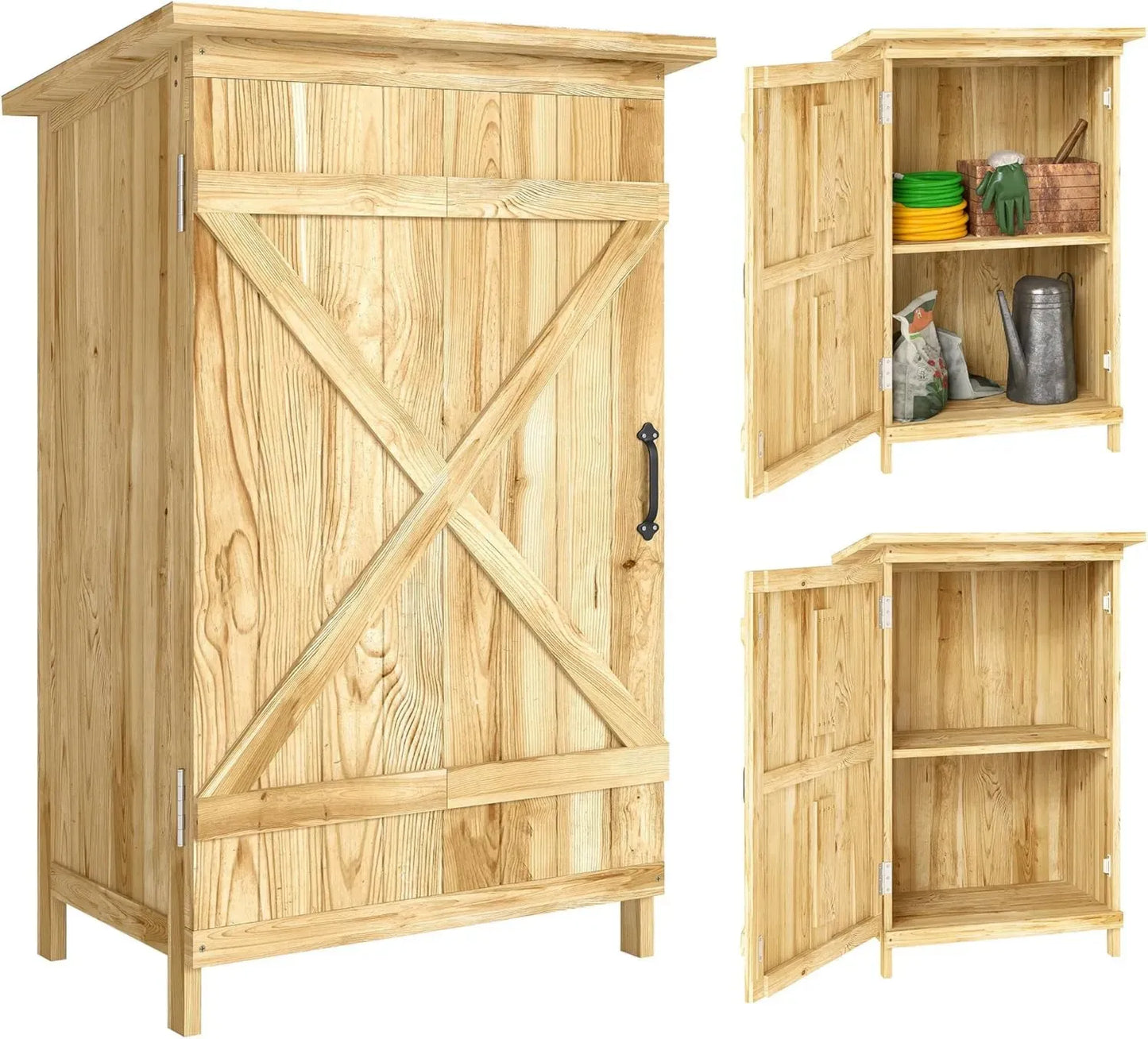 Abri de Jardin en Bois Outsunny 63,5x40x90 cm avec Étagères et Porte Grange, Toit Galvanisé