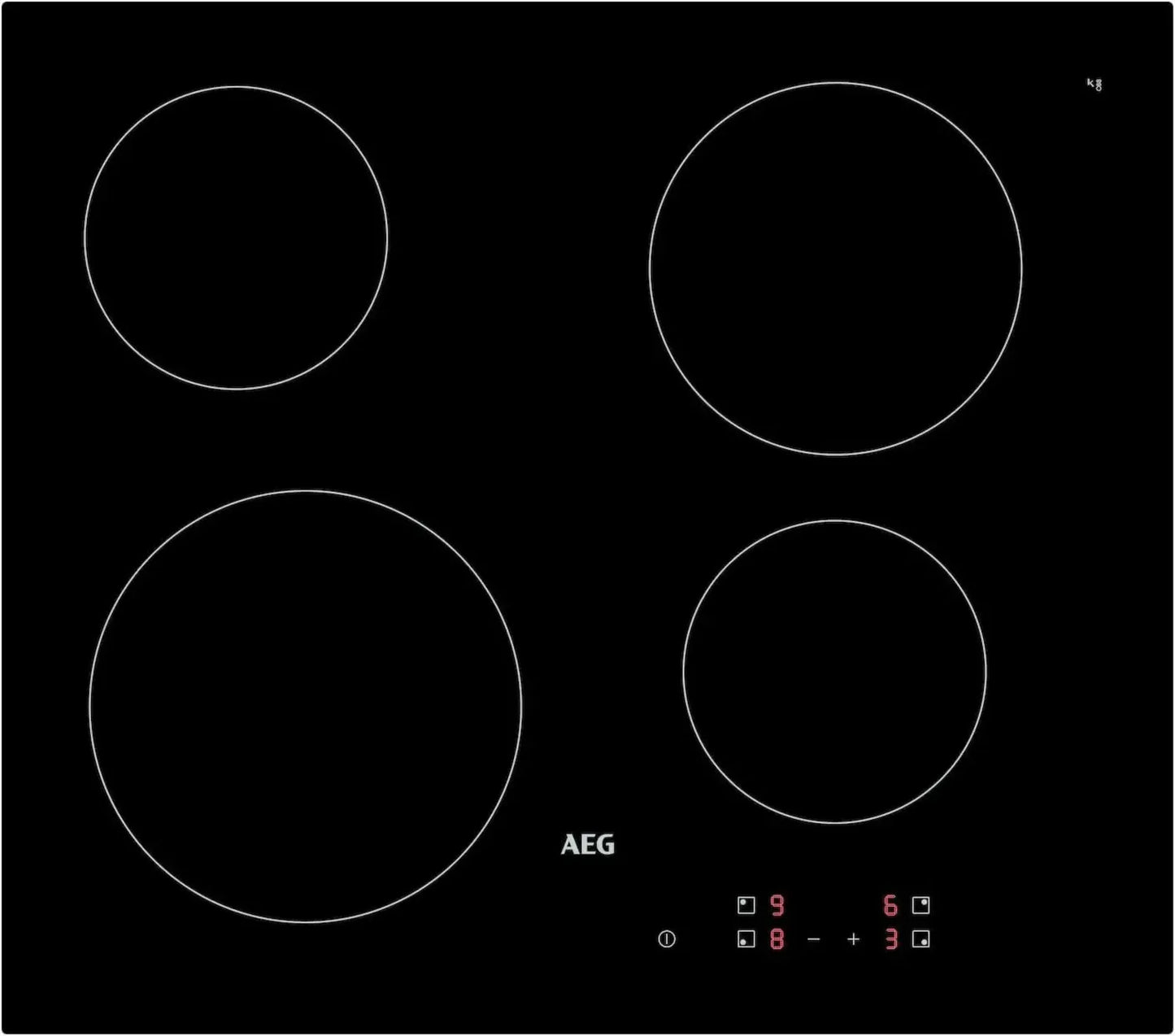 Plaque de Cuisson Vitrocéramique AEG 3000 - 4 Zones, 49 cm, Nettoyage Facile, Commande Tactile, Indicateurs de Chaleur, Insertion Noire