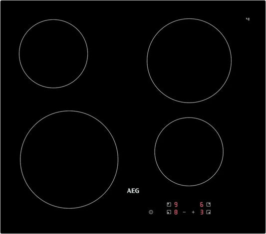 Plaque de Cuisson Vitrocéramique AEG 3000 - 4 Zones, 49 cm, Nettoyage Facile, Commande Tactile, Indicateurs de Chaleur, Insertion Noire