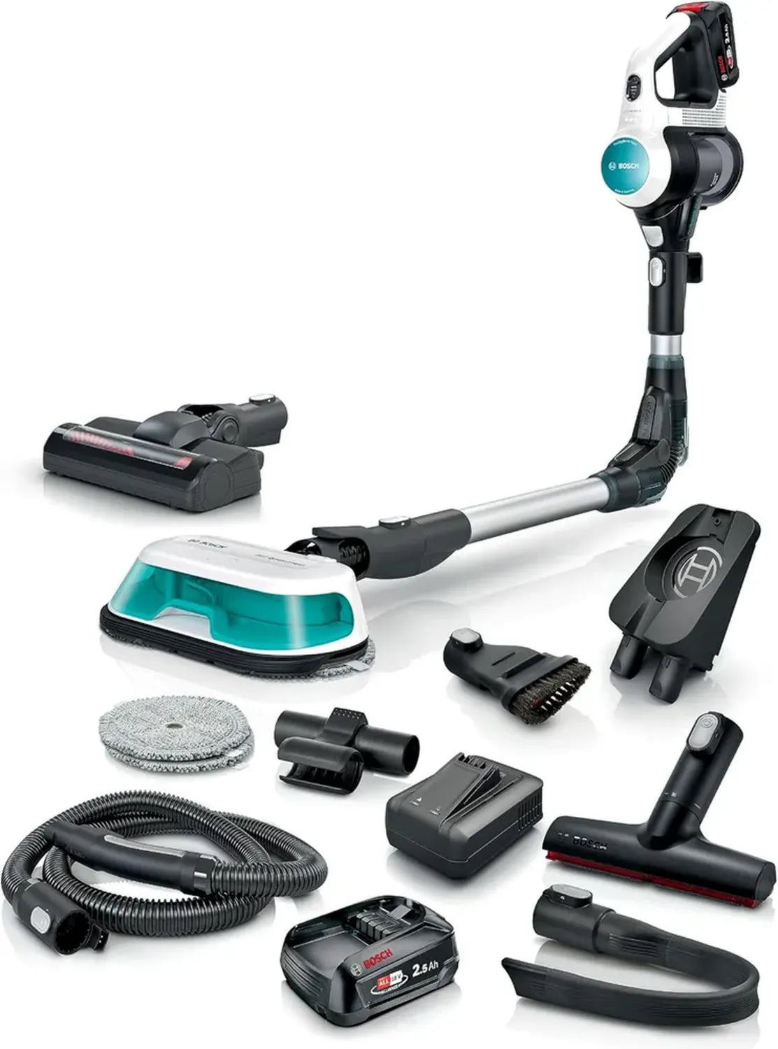 Aspirateur Balai Bosch Unlimited 7 ProHygienic Aqua avec Double Fonction Aspiration et Nettoyage, Tube Articulé, Filtration HEPA, 10 Ans de Garantie, 2 Batteries Incluses