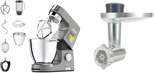 Kenwood Titanium Chef Pâtissier XL, Robot Multitâche 7L, 1400W, Argent avec Hachoir en Aluminium