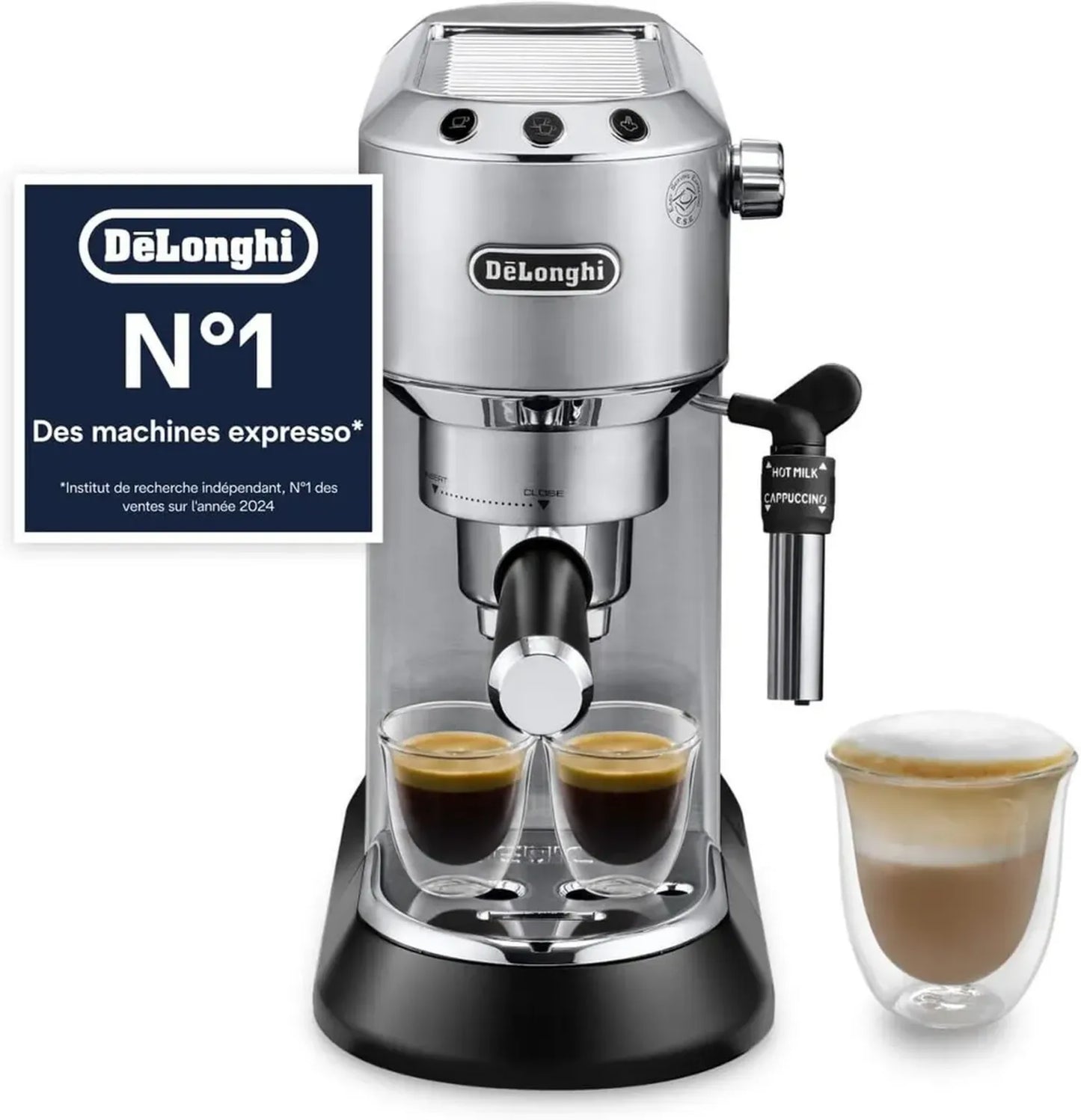 De'Longhi Dedica Style EC685.M, Cafetière Expresso Compacte, Buse Mousseur Professionnelle, Réservoir 1L, Compatible E.S.E, Métal
