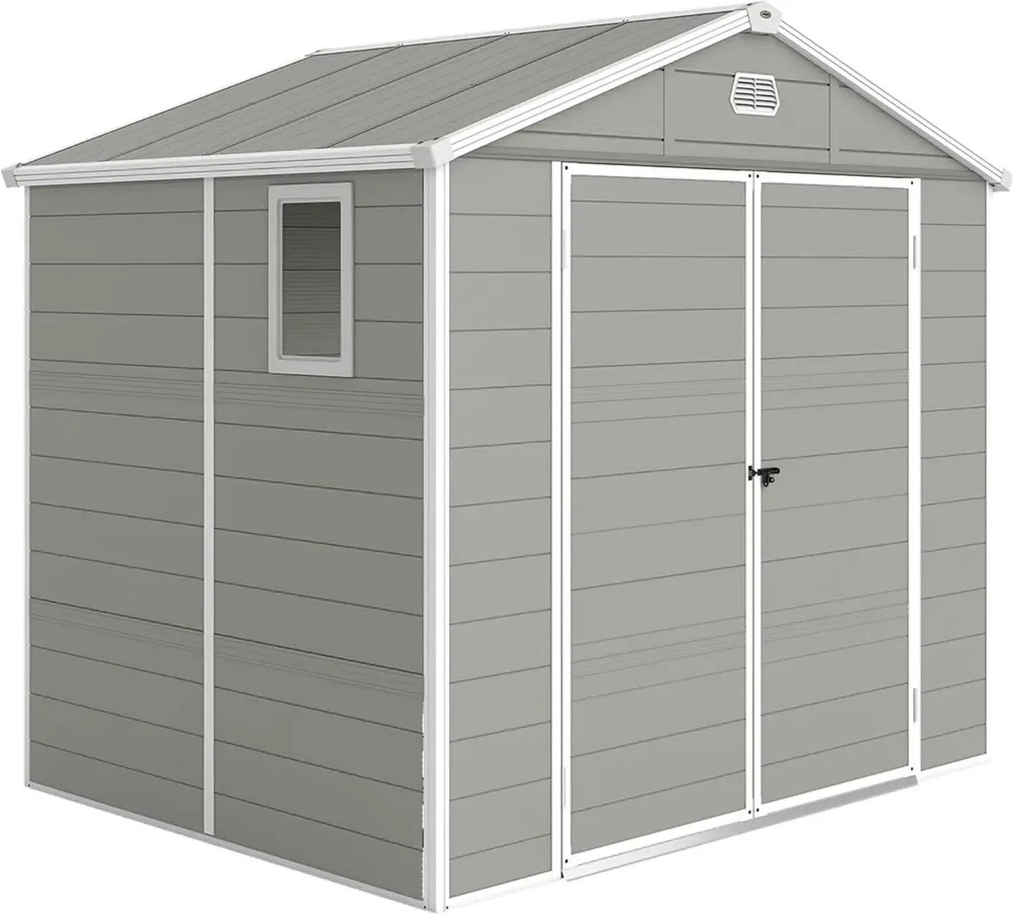 Outsunny Cabane de Jardin 4,1 m² en Plastique avec Toit à Pignon et Fenêtre, Porte Verrouillable, et Fondation, 240x190x228 cm