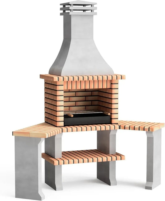Grill Extérieur Movelar Roma 2 en Béton Réfractaire avec Bois et Charbon - Gris et Orange - 160x58x240 cm