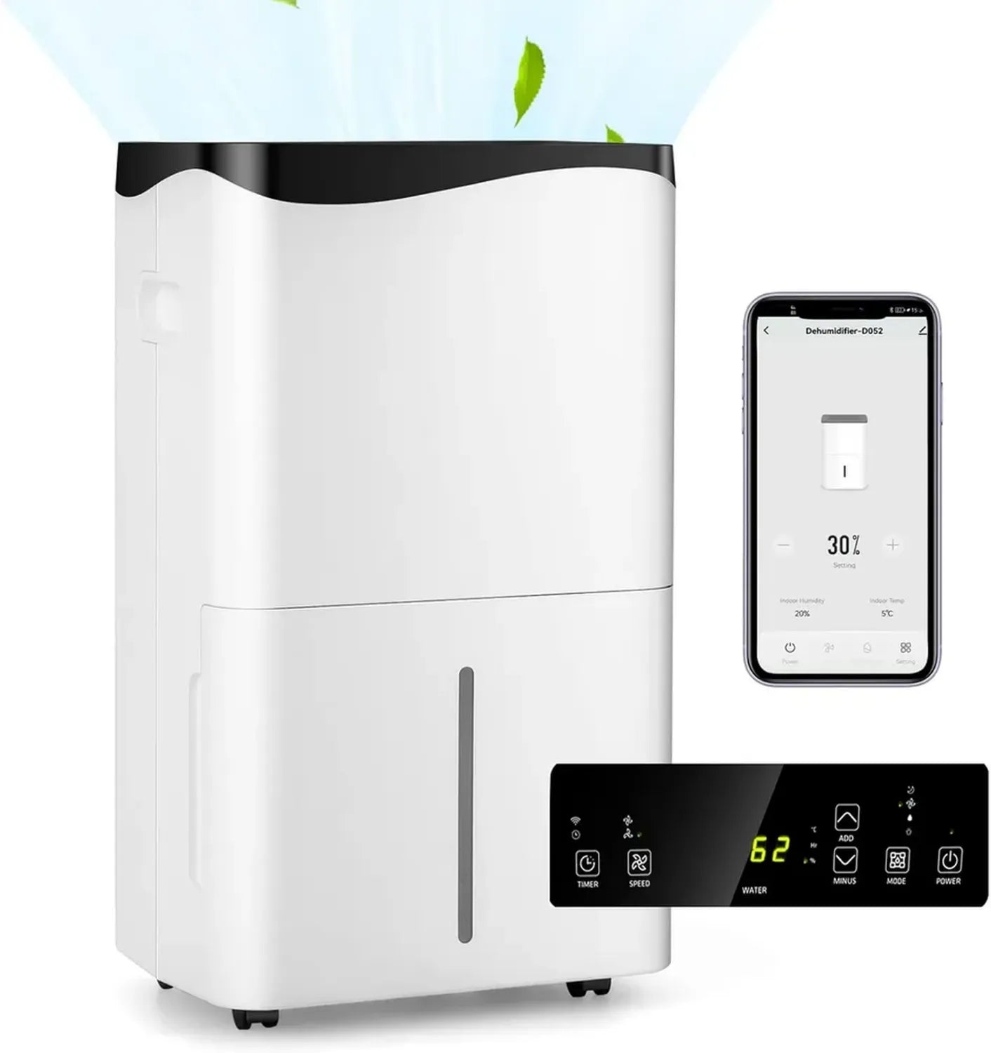 Déshumidificateur Électrique 50L/Jour pour 100㎡ avec Réservoir 5L, Mode Sèche-Linge et Minuterie - WiFi