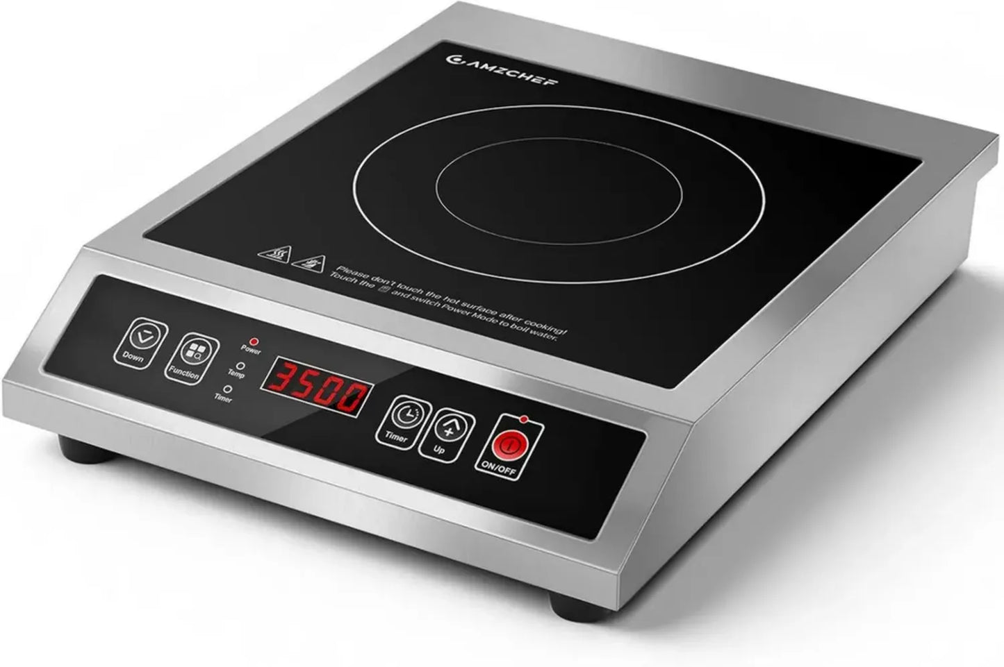 Plaque à Induction Professionnelle 3500W AMZCHEF, 21 Niveaux de Puissance, Température Réglable sur 20 Niveaux, Acier Inoxydable, Minuterie 10H, Idéale pour Restaurant