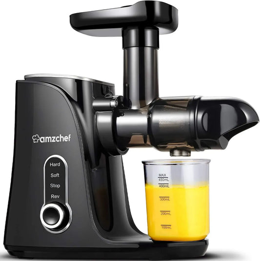 Extracteur de Jus AMZCHEF, Multifonction pour Fruits et Légumes, 2 Vitesses, Sans BPA, Inclus Bouteille et Tasses, Noir