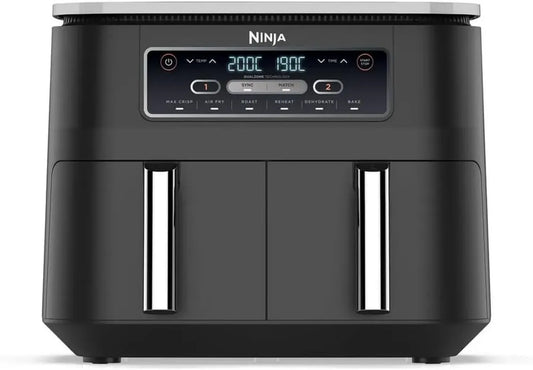 NINJA Airfryer Double Zone, 7,6L, 6 Fonctions, Noir, Tiroirs Antiadhésifs