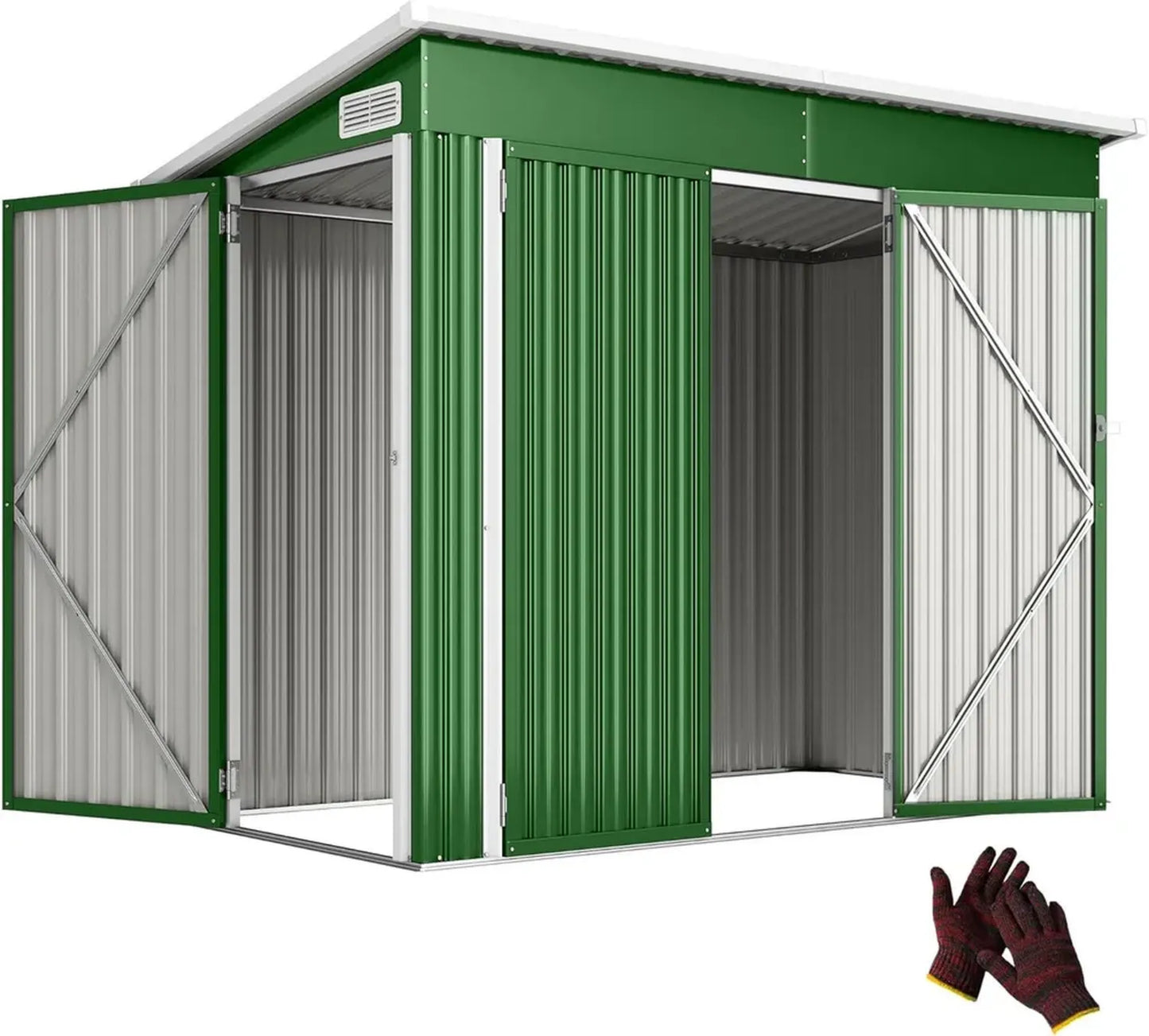 Outsunny Abri Métallique pour Jardin 2,7 m² avec Porte Triple, Serrure et Ventilation - Vert