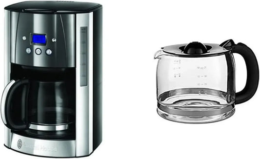 Cafetière Russell Hobbs 1,8L Inox, 12 Tasses Programmable avec Carafe en Verre Luna