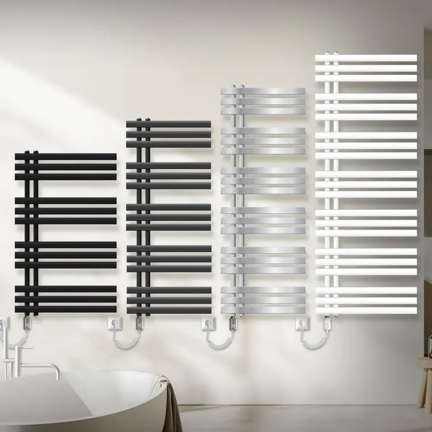 Radiateur Électrique Design Noir Mat, 500x1200 mm, 1200W, Thermostat Numérique Intégré, Sèche-Serviettes Moderne pour Salle de Bain