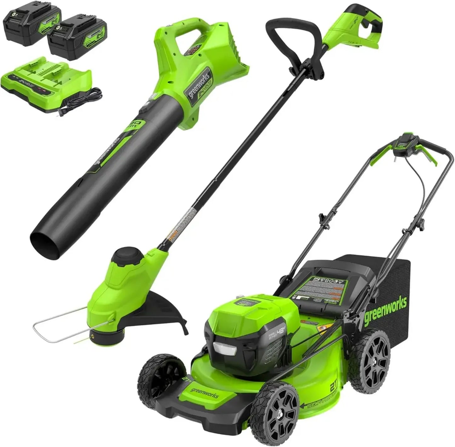 Tondeuse à Gazon Greenworks sans Balais 48V, 53 cm, Kit 2 Batteries 5 Ah et Chargeur Double