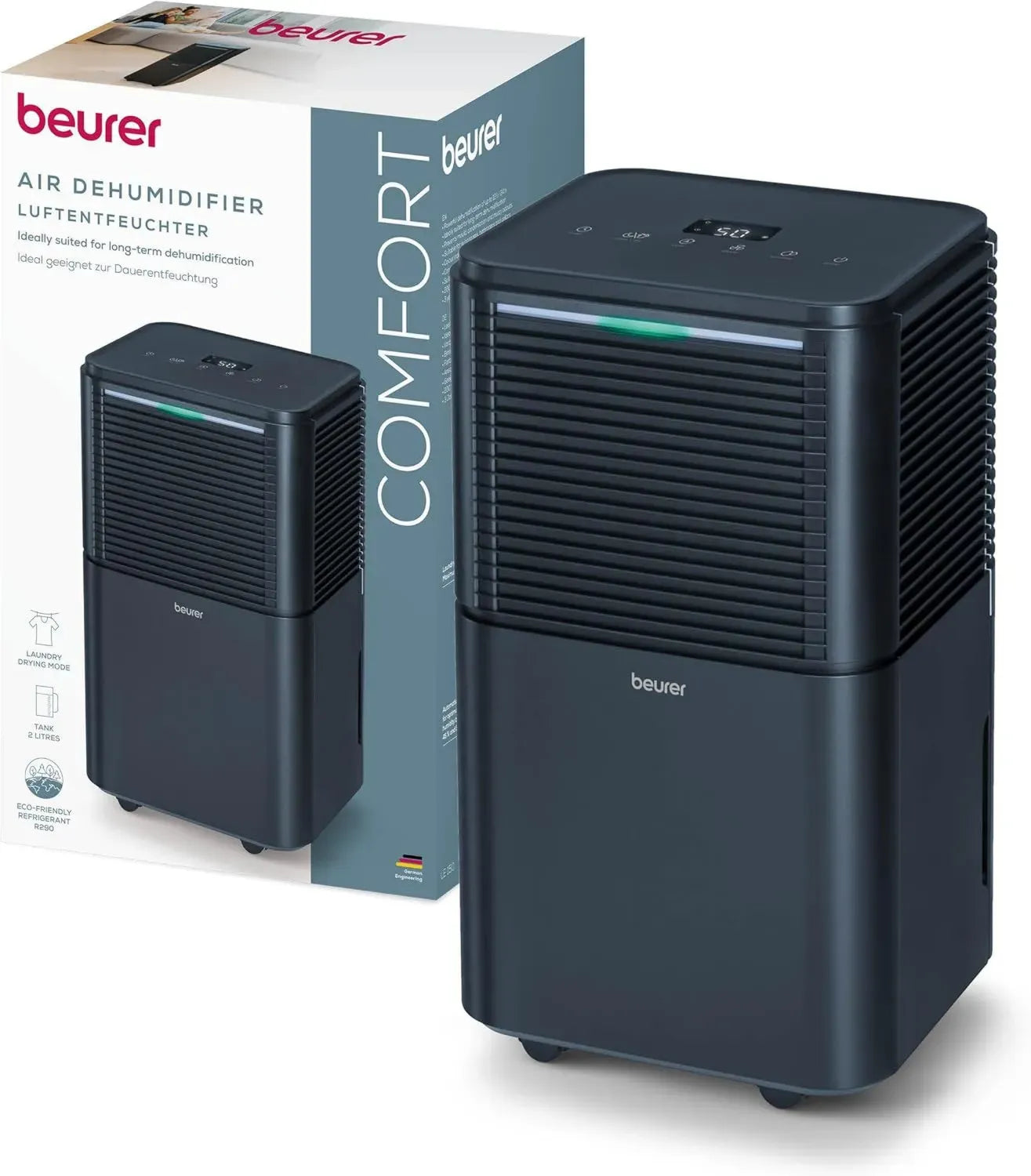 Beurer LE 250 Déshumidificateur, 20L/24h, Mode Auto, Silencieux Nuit, Anti-Moisissures