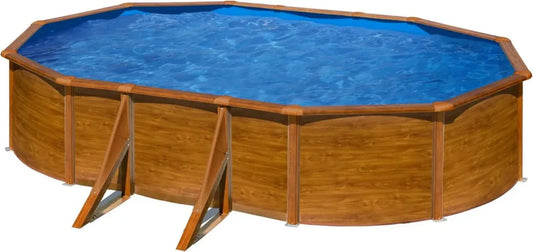 GRE Pacific Piscine Hors-Sol Ovale Acier Imitation Bois, 610x375x120 cm