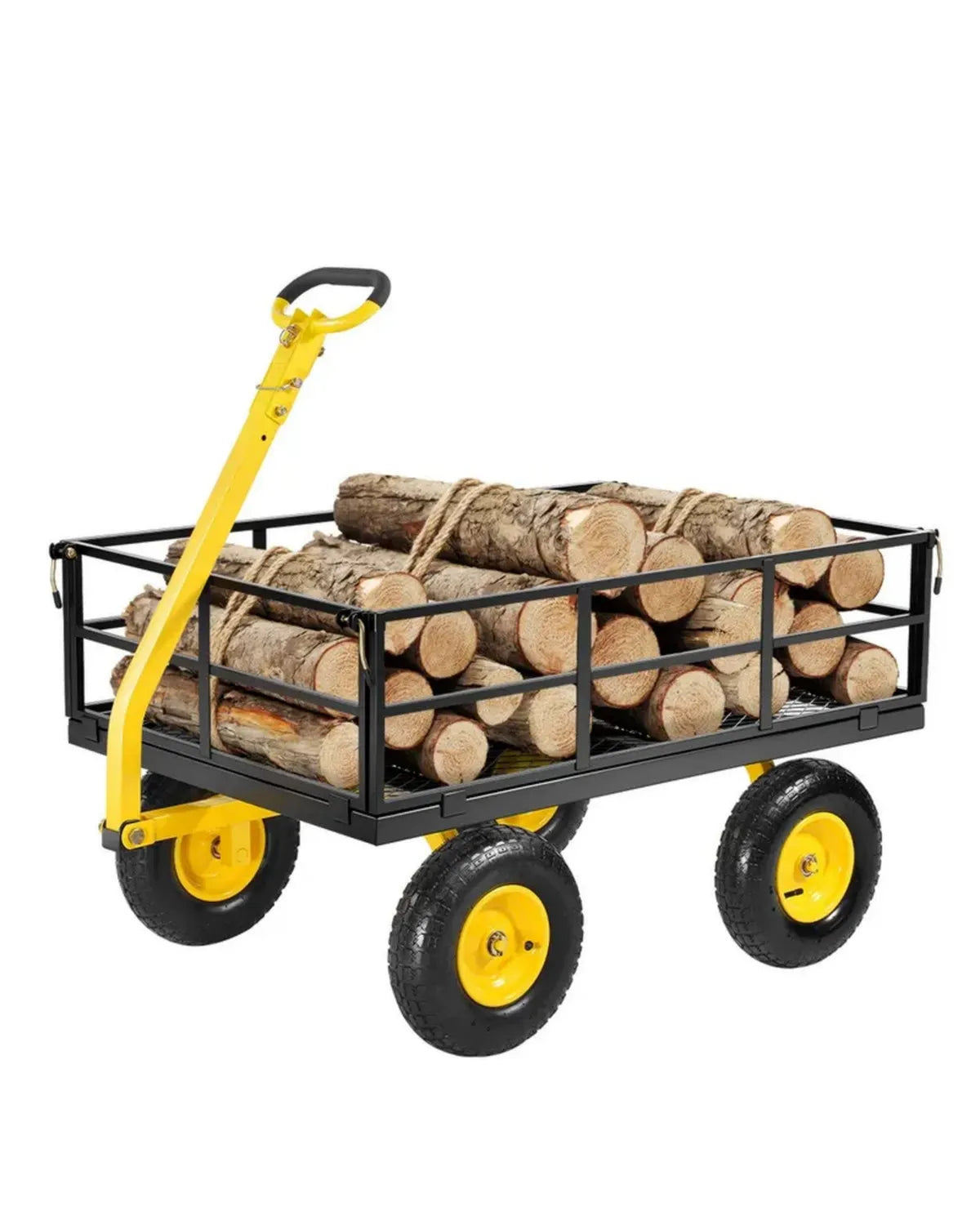 VEVOR Chariot de Jardin 2 en 1, Charge Maximale 544 kg, Pneus Tout-terrain, Côtés Amovibles, Poignée Rotative, Jaune/Noir