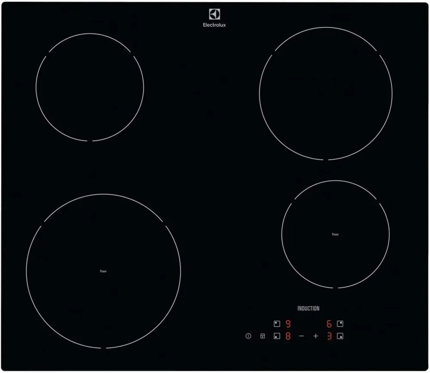 Plaque induction vitrocéramique 60 cm avec 4 zones de cuisson, noir élégant