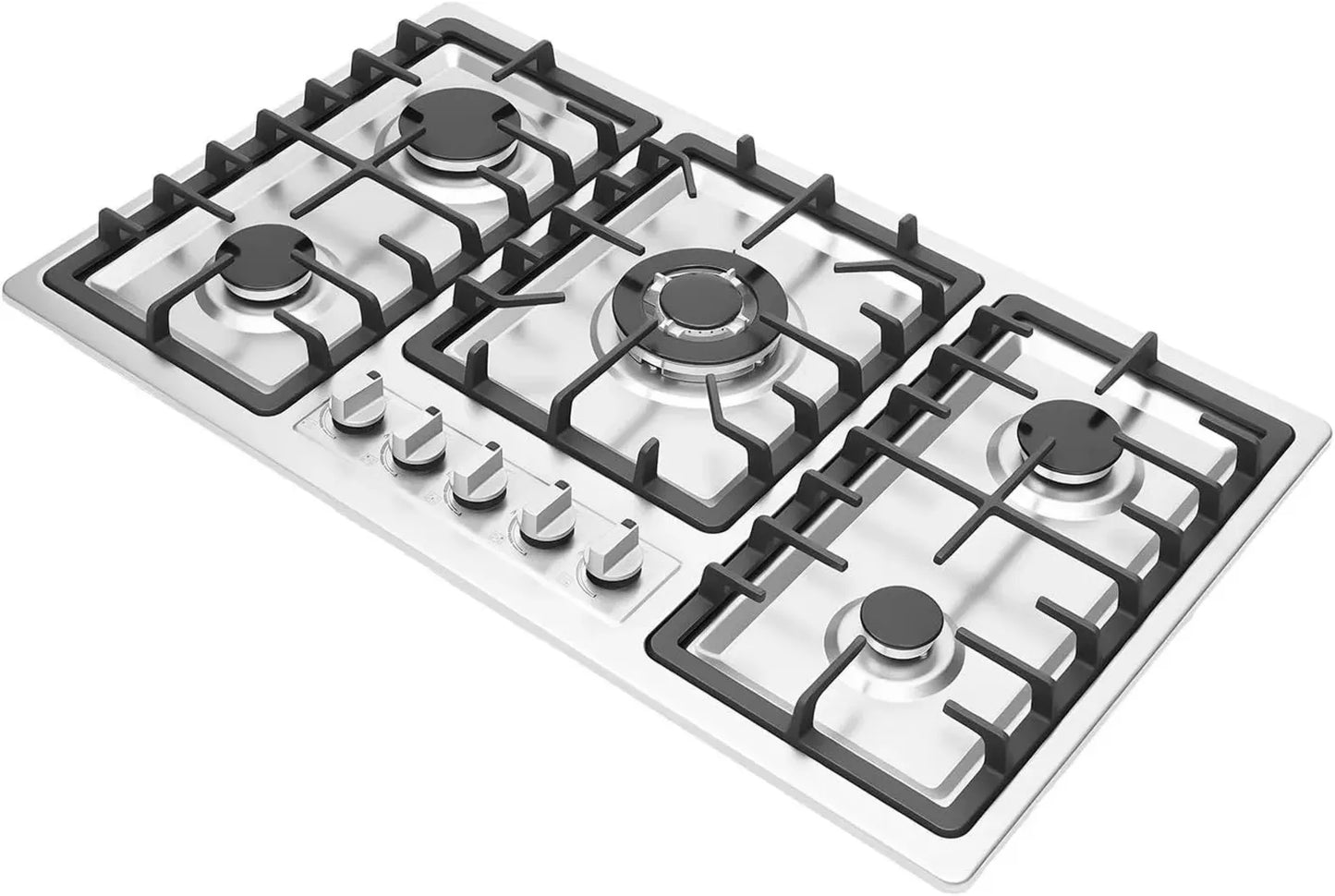 Plaque de Cuisson à Gaz 5 Feux, Encastrable, Acier Inoxydable, Sécurité Flamme, Contrôle Indépendant, Usage Professionnel et Domestique