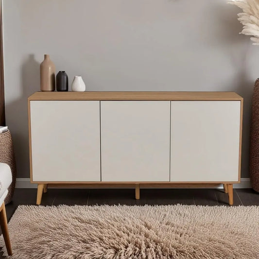 Buffet 3 Portes Blanc et Chêne Blanchi - Style Scandinave