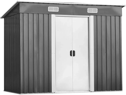 Abri de Jardin Métallique avec Portes Coulissantes, Rangement Extérieur, 238x131x181 cm, Gris
