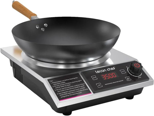 Plaque à induction 3500W avec wok, 11 niveaux de température, minuterie, capacité 60 kg
