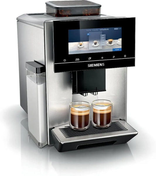 Machine à café automatique Siemens EQ900 avec application et écran tactile, mode barista, AromaBoost, broyeur premium, nettoyage vapeur, 1500W en inox