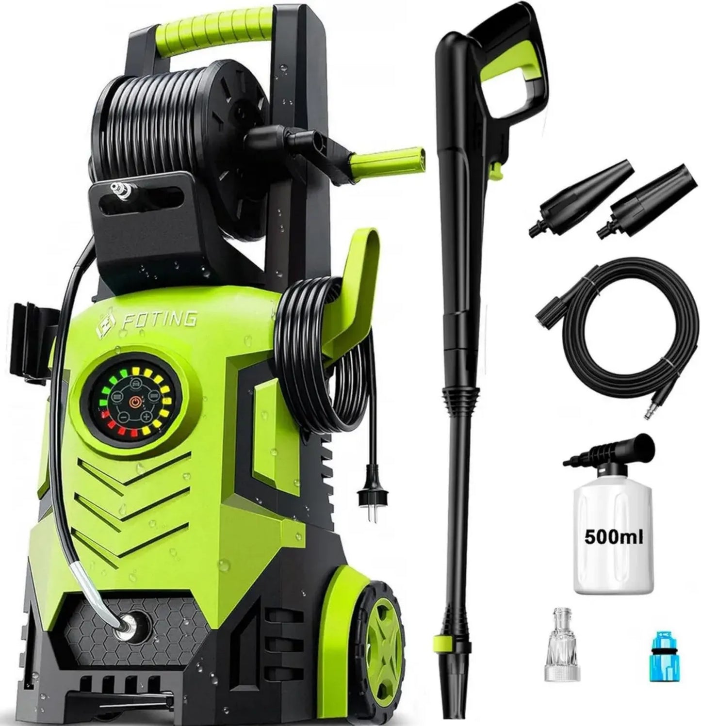 Nettoyeur Pression Puissant avec Écran Tactile, Réglage 8 Niveaux, Buses Multifonctions, Capacité 500 l/h, Idéal Maison et Jardin