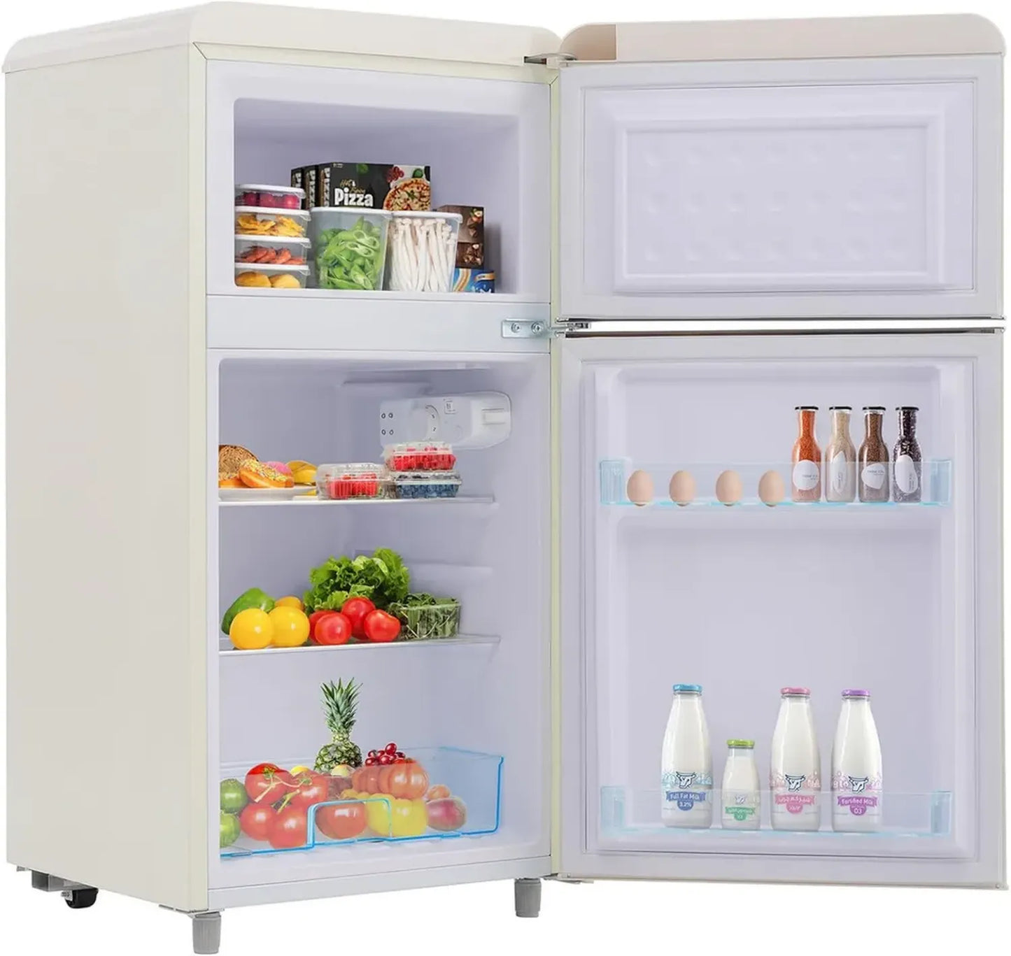 Réfrigérateur Compact avec Congélateur, Double Porte, Clayettes Ajustables, Poignée Amovible, Réglage de Température à 7 Niveaux, Idéal pour Dortoir, Bureau, Appartement, Blanc