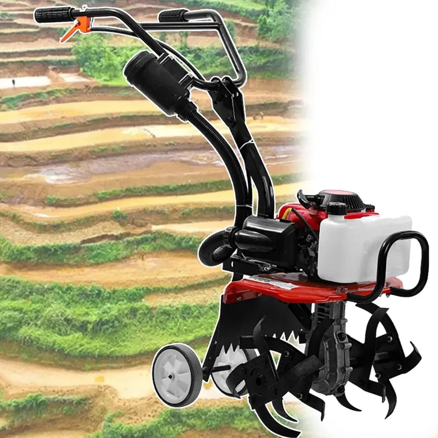 Motoculteur à Essence 4 Temps pour Jardin, Cultivateur de Sol Compact et Puissant