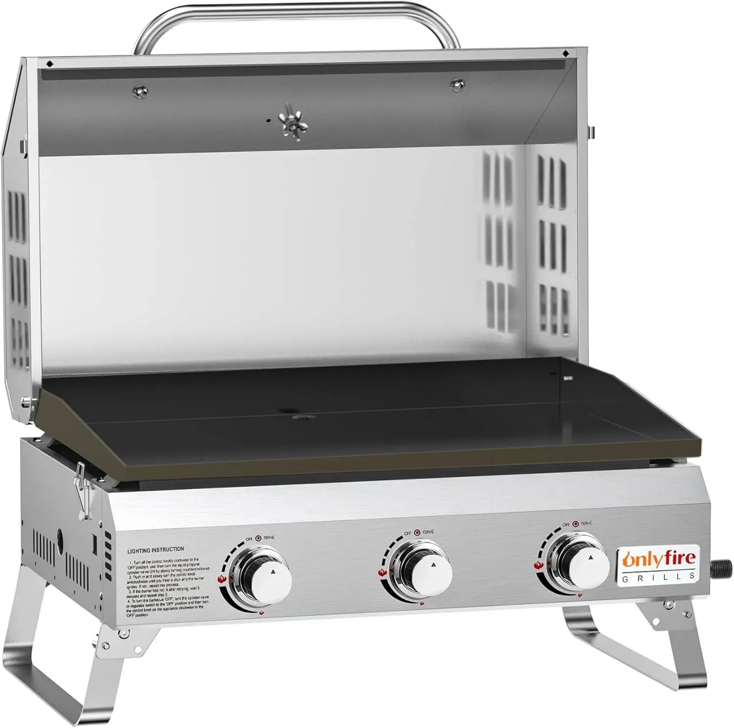 Barbecue à Gaz Portable 3 Brûleurs avec Grille 57x36cm, Couvercle et Thermomètre