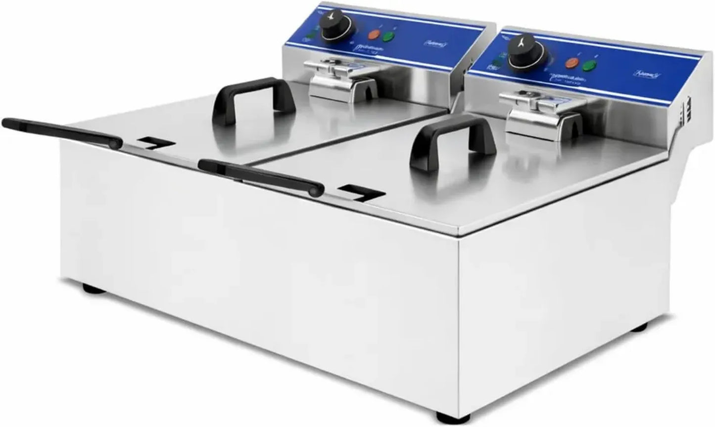 Friteuse Double en Inox 12L - Puissance 7200W - Thermostat Réglable 50-200°C
