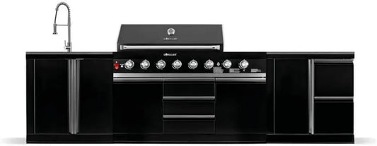 Cuisine Extérieure XXL GORILLER® M4: Barbecue à Gaz avec Évier, Plan de Travail et Rangement, Acier Inoxydable Noir