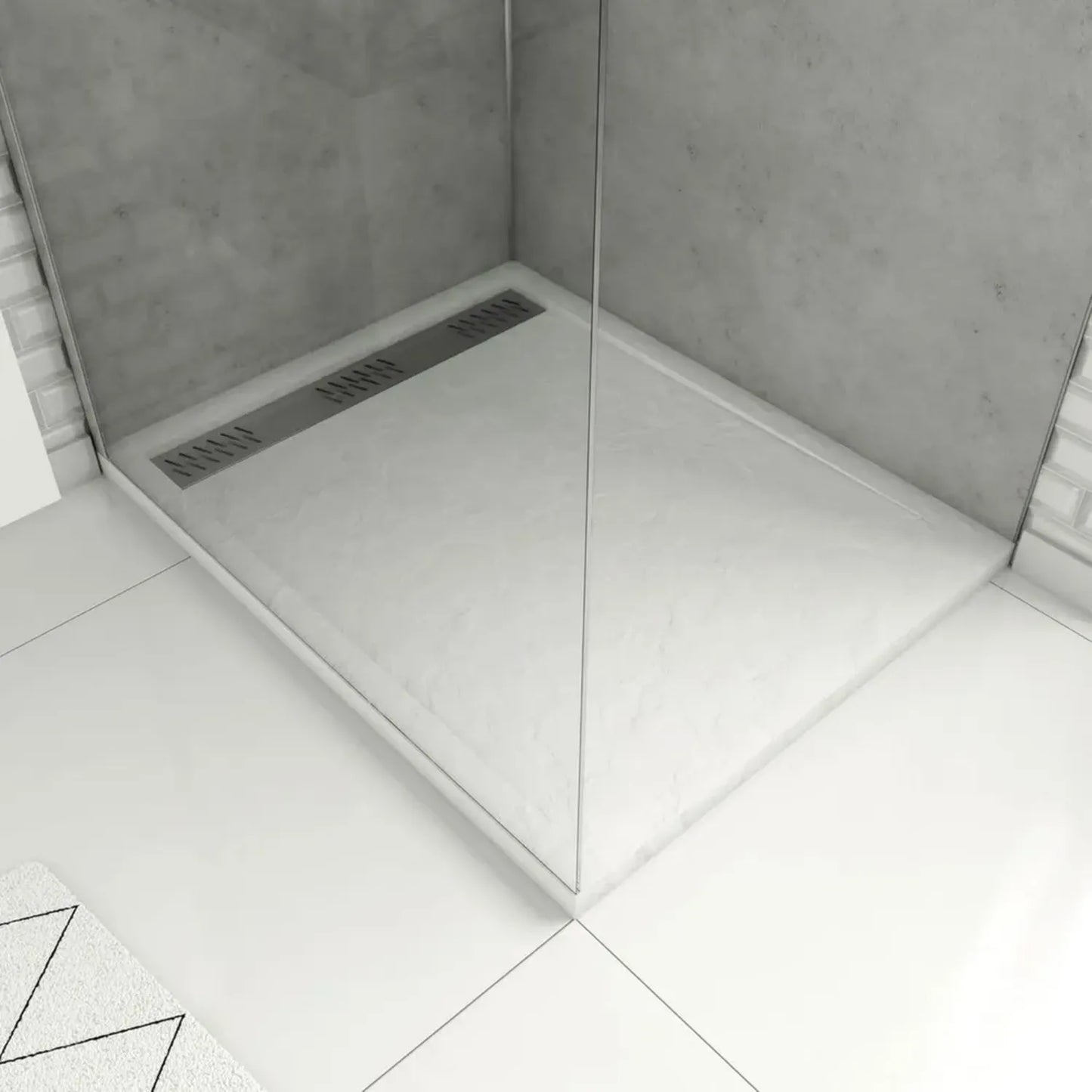 Receveur de Douche en Acrylique Effet Pierre 80x100 cm avec Grille Chromée