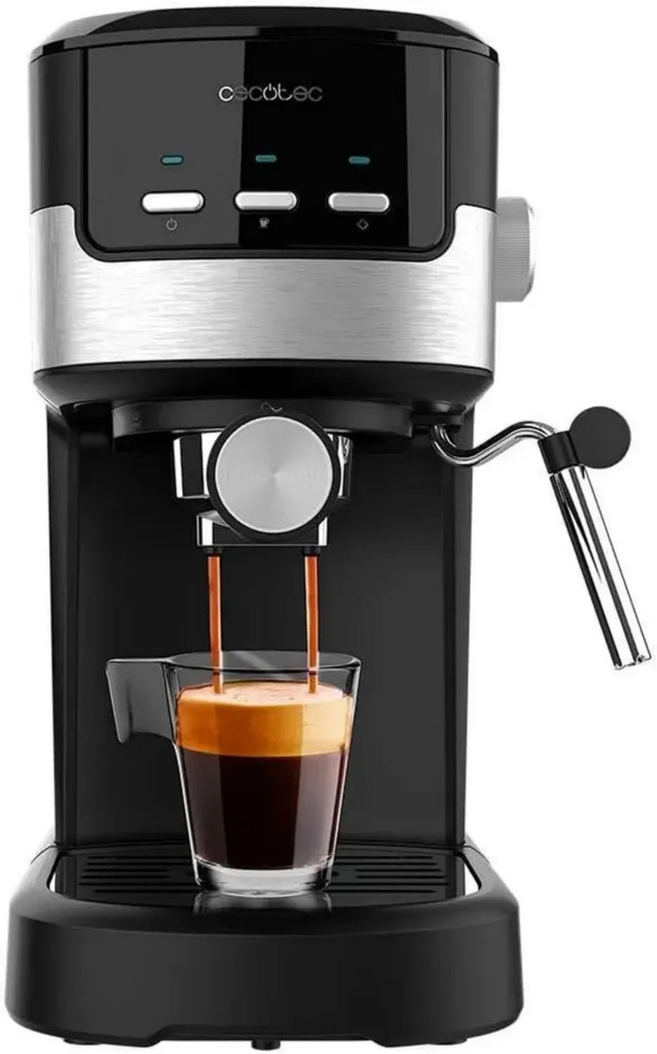 Machine à Café Espresso Compacte Cecotec 1100W, 20 Bars, Thermoblock, Buse Orientable, Porte-Filtre Double, 1,25L, Noir