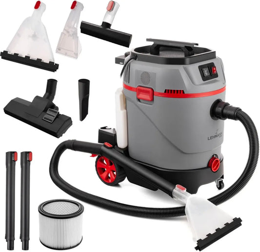 Aspirateur LEHMANN Primewash 2800, Nettoyeur 3-en-1 Eau et Poussière, Shampouineuse à Haute Température 60°C, Réservoir 35 L, Pour Textiles, Sols et Vitres, Gris
