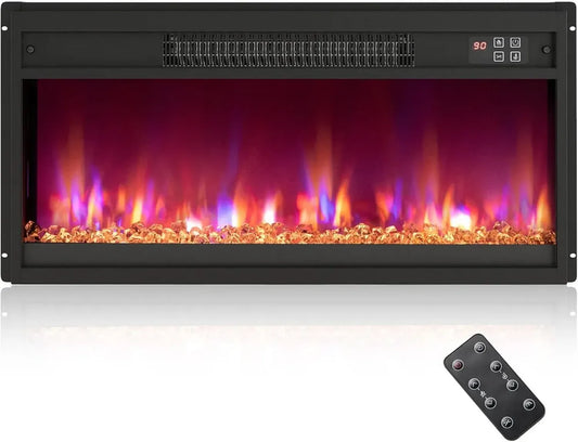 Cheminée Électrique LED 1500W Goplus avec Flamme Réglable, 8 Couleurs, Télécommande et Minuterie